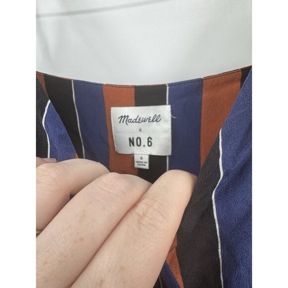 Madewell‎ X No. 6 Playa Cami Silk Jumpsuit Women 6 Orange Navy Striped Preppy - Picture 4 of 12